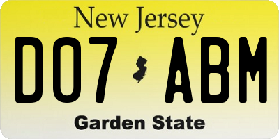 NJ license plate D07ABM