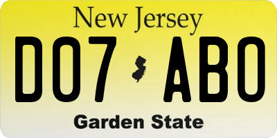 NJ license plate D07ABO