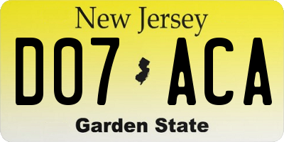 NJ license plate D07ACA