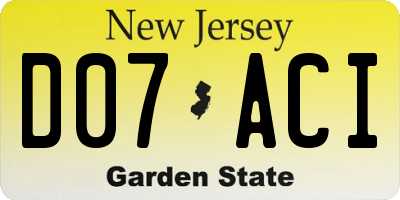NJ license plate D07ACI