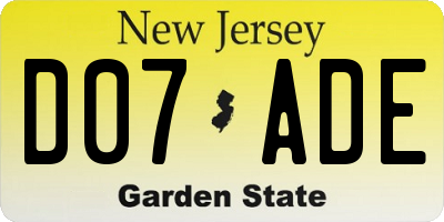 NJ license plate D07ADE