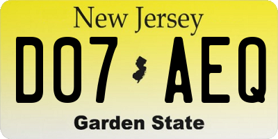 NJ license plate D07AEQ