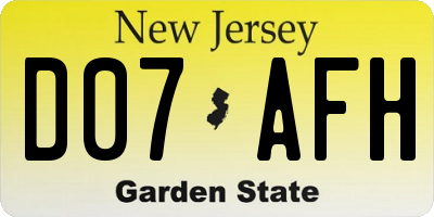 NJ license plate D07AFH