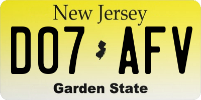 NJ license plate D07AFV