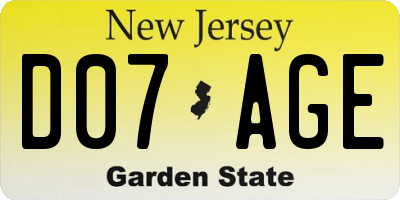 NJ license plate D07AGE