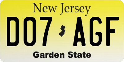 NJ license plate D07AGF