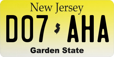 NJ license plate D07AHA