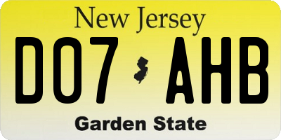 NJ license plate D07AHB