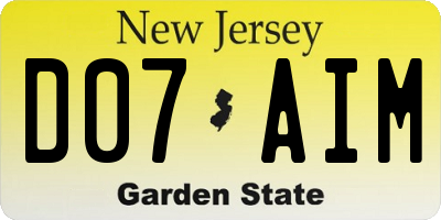 NJ license plate D07AIM