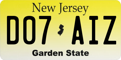 NJ license plate D07AIZ