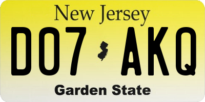 NJ license plate D07AKQ