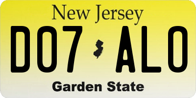 NJ license plate D07ALO