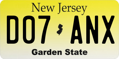 NJ license plate D07ANX
