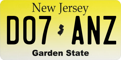 NJ license plate D07ANZ