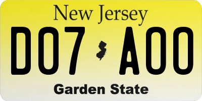 NJ license plate D07AOO