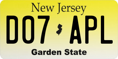 NJ license plate D07APL