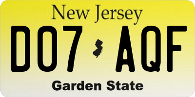 NJ license plate D07AQF