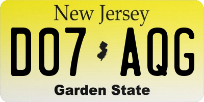 NJ license plate D07AQG