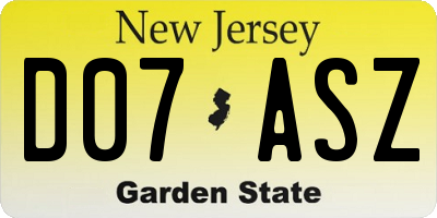 NJ license plate D07ASZ