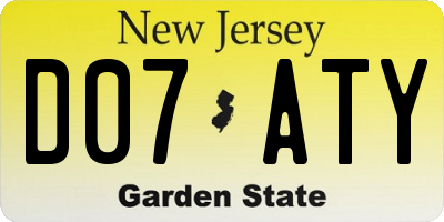 NJ license plate D07ATY