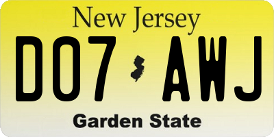NJ license plate D07AWJ