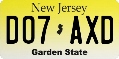 NJ license plate D07AXD
