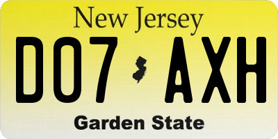 NJ license plate D07AXH