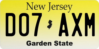 NJ license plate D07AXM