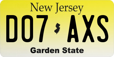 NJ license plate D07AXS