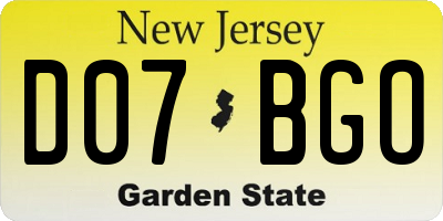 NJ license plate D07BGO