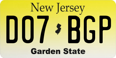 NJ license plate D07BGP