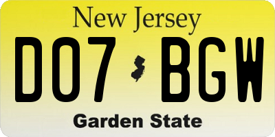 NJ license plate D07BGW