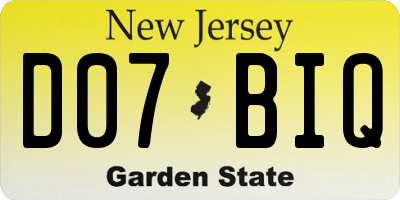 NJ license plate D07BIQ