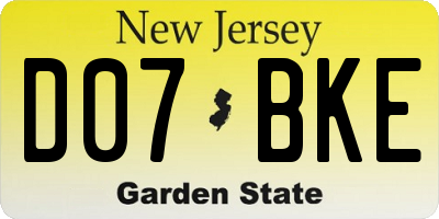 NJ license plate D07BKE