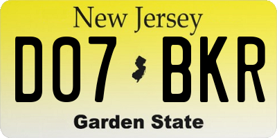 NJ license plate D07BKR
