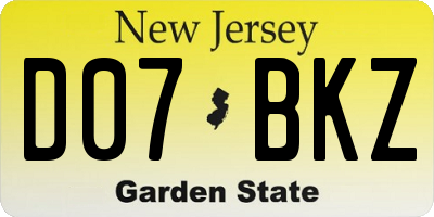 NJ license plate D07BKZ