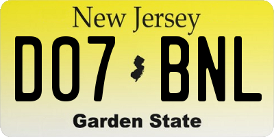 NJ license plate D07BNL