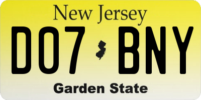 NJ license plate D07BNY