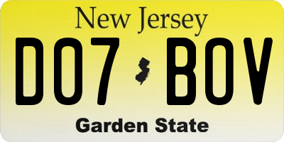 NJ license plate D07BOV