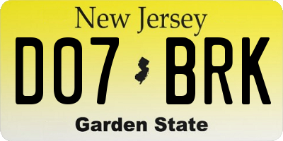 NJ license plate D07BRK