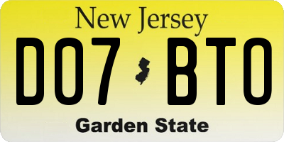 NJ license plate D07BTO