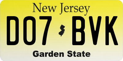NJ license plate D07BVK