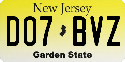 NJ license plate D07BVZ