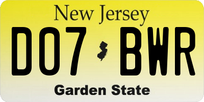 NJ license plate D07BWR