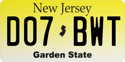 NJ license plate D07BWT