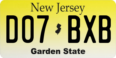 NJ license plate D07BXB