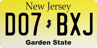 NJ license plate D07BXJ