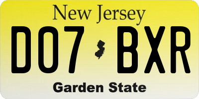 NJ license plate D07BXR