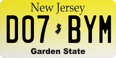 NJ license plate D07BYM