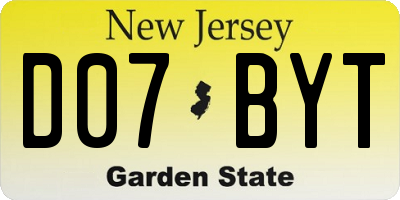 NJ license plate D07BYT